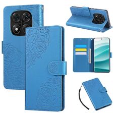 Custodia in pelle con 3 slot per carte di credito e motivo a fiori di rosa per Redmi Note 14 Pro 4G (blu)