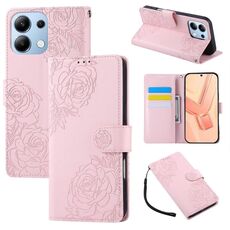 Custodia in pelle con 3 slot per carte di credito e motivo a fiori di rosa per Redmi Note 13 Pro 4G (rosa)