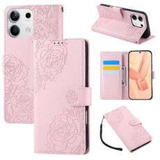 Custodia in pelle con 3 slot per carte di credito e motivo a fiori di rosa per Redmi Note 13 5G (rosa)
