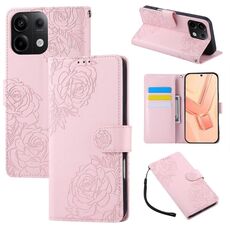 Custodia in pelle con 3 slot per carte di credito e motivo a fiori di rosa per Redmi Note 13 Pro 5G (rosa)