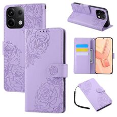 Custodia in pelle con 3 slot per carte di credito e motivo a fiori di rosa per Redmi Note 13 Pro 5G (viola)