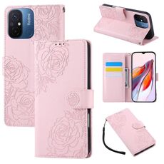 Custodia in pelle con 3 slot per carte di credito e motivo a fiori di rosa per Redmi 11A 4G Global (rosa)