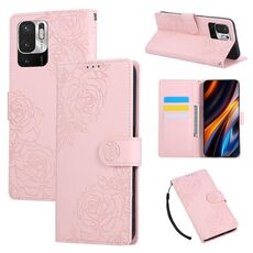 Custodia in pelle con 3 slot per carte di credito e motivo a fiori di rosa per Redmi Note 10 5G / Poco M3 Pro (rosa)
