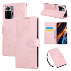 Custodia in pelle con 3 slot per carte di credito e motivo a fiori di rosa per Redmi Note 10 Pro / 10 Pro Max (rosa)