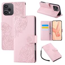 Custodia in pelle con 3 slot per carte di credito e motivo a fiori di rosa per Redmi Note 12 Turbo / Poco F5 (rosa)