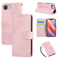 Custodia in pelle con 3 slot per carte di credito e motivo a fiori di rosa per iPhone 16e (rosa)