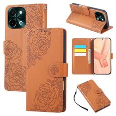 Custodia in pelle con 3 slot per carte di credito e motivo a fiori di rosa per vivo Y28 4G / Y37 Pro (marrone)