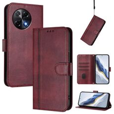 Custodia in pelle retrò con fibbia a sgancio rapido per Tecno Camon 30S / 30S Pro (rosso vino)