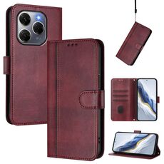 Custodia in pelle retrò con fibbia a giunzione per Tecno Spark 20 Pro 5G (rosso vino)