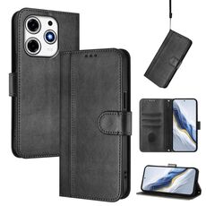 Custodia per telefono in pelle retrò con fibbia a giunzione linea Magic Magenta per Tecno Spark 10 Pro (nera)