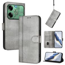 Custodia in pelle retrò con fibbia a giunzione per Tecno Pova 6 4G (grigio)