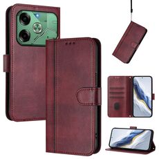 Custodia in pelle retrò con fibbia a giunzione per Tecno Pova 6 4G (rosso vino)