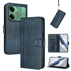 Custodia in pelle retrò con fibbia a giunzione per Tecno Pova 6 4G (blu scuro)