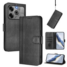 Custodia in pelle retrò con fibbia a giunzione per Tecno Pova 6 5G / 6 Pro 5G (nera)