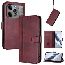 Custodia in pelle retrò con fibbia a giunzione per Tecno Pova 6 5G / 6 Pro 5G (rosso vino)