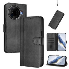 Custodia in pelle retrò con fibbia a giunzione per Tecno Camon 30 Pro 5G (nera)