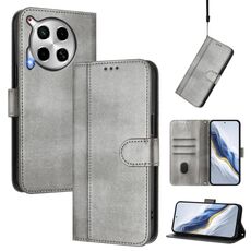 Custodia in pelle retrò con fibbia a giunzione per Tecno Camon 30 5G (grigio)