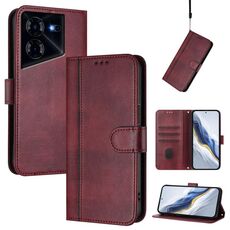 Custodia in pelle retrò con fibbia a 5 linee per Tecno Pova (rosso vino)