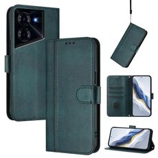 Custodia per telefono in pelle retrò con fibbia a 5 linee per Tecno Pova (verde scuro)