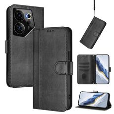 Custodia in pelle retrò con fibbia a giunzione per Tecno Camon 20 Premier 5G (nera)