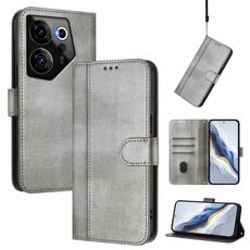 Custodia in pelle retrò con fibbia a giunzione per Tecno Camon 20 Premier 5G (grigio)