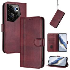 Custodia in pelle retrò con fibbia a giunzione per Tecno Camon 20 Premier 5G (rosso vino)