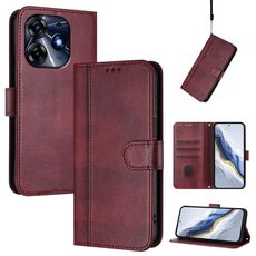 Custodia in pelle retrò con fibbia a giunzione per Tecno Spark 10 Pro 4G (rosso vino)