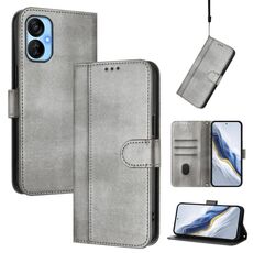 Custodia per telefono in pelle retrò con fibbia a giunzione lineare per Tecno Spark 9 Pro / 9T (grigio)
