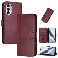Custodia in pelle retrò con fibbia a 3 linee per Tecno Pova (rosso vino)