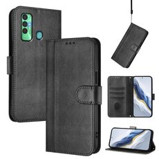 Custodia in pelle retrò con fibbia a giunzione per Tecno Spark 7P (nera)