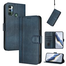 Custodia per telefono in pelle retrò con fibbia a giunzione per Tecno Spark 7 / 7T (blu scuro)