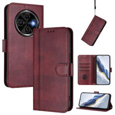 Custodia in pelle retrò con fibbia a giunzione per Tecno Spark 30C 4G (rosso vino)