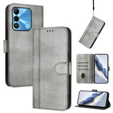Custodia per telefono in pelle retrò con fibbia a 9 linee per Tecno Spark Go 2022 / 8C / 9 (grigio)