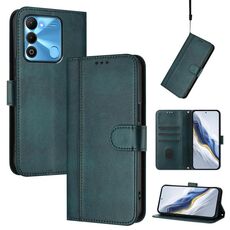 Custodia in pelle retrò con fibbia a 9 linee per Tecno Spark Go 2022 / 8C / 9 Line Splicing (verde scuro)