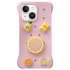 Custodia antiurto per iPhone 14 Plus con fori colorati fai da te e motivo a frutta (rosa)