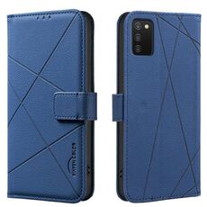 Custodia in pelle con motivo geometrico RFID per Samsung Galaxy A03S / A02S (blu)