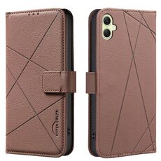 Custodia in pelle con motivo geometrico RFID per Samsung Galaxy A05 (marrone)