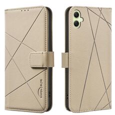 Custodia in pelle con motivo geometrico RFID per Samsung Galaxy A06 (beige)