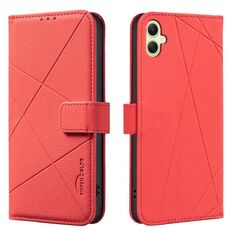 Custodia in pelle con motivo geometrico RFID per Samsung Galaxy A06 (rossa)