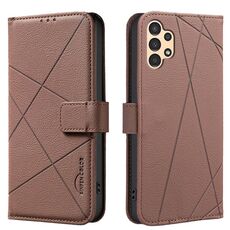 Custodia in pelle con motivo geometrico RFID per Samsung Galaxy A13 (marrone)