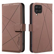 Custodia in pelle con motivo geometrico RFID per Samsung Galaxy A22 4G (marrone)