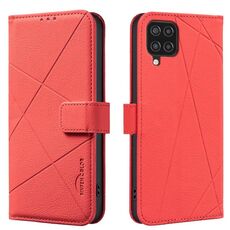 Custodia in pelle con motivo geometrico RFID per Samsung Galaxy A22 4G (rossa)
