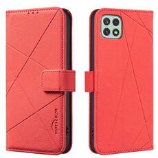 Custodia in pelle con motivo geometrico RFID per Samsung Galaxy A22 5G (rossa)