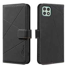 Custodia in pelle con motivo geometrico RFID per Samsung Galaxy A22 5G (nera)