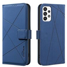 Custodia in pelle con motivo geometrico RFID per Samsung Galaxy A33 (blu)