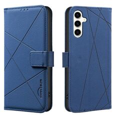 Custodia in pelle con motivo geometrico RFID per Samsung Galaxy A35 (blu)