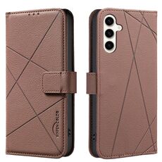 Custodia in pelle con motivo geometrico RFID per Samsung Galaxy A55 (marrone)