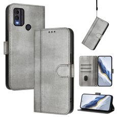 Custodia in pelle retrò con fibbia a giunzione per Nokia C22 (grigio)