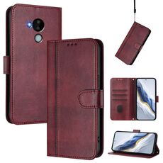 Custodia in pelle retrò con fibbia a giunzione per Nokia C30 (rosso vino)