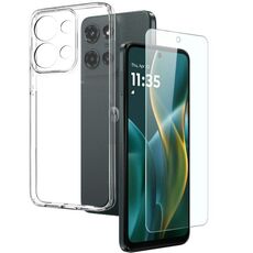Per Motorola Moto G Play 2025 5G NORTHJO 2 in 1 Custodia protettiva in TPU per telefono cellulare, pellicola in vetro temperato (trasparente)